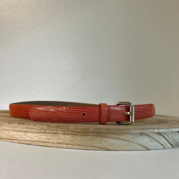 Ann Taylor Pink Snake Genuine Leather Thin Skinny Silver Buckle Belt Size XS - Picture 8 of 8